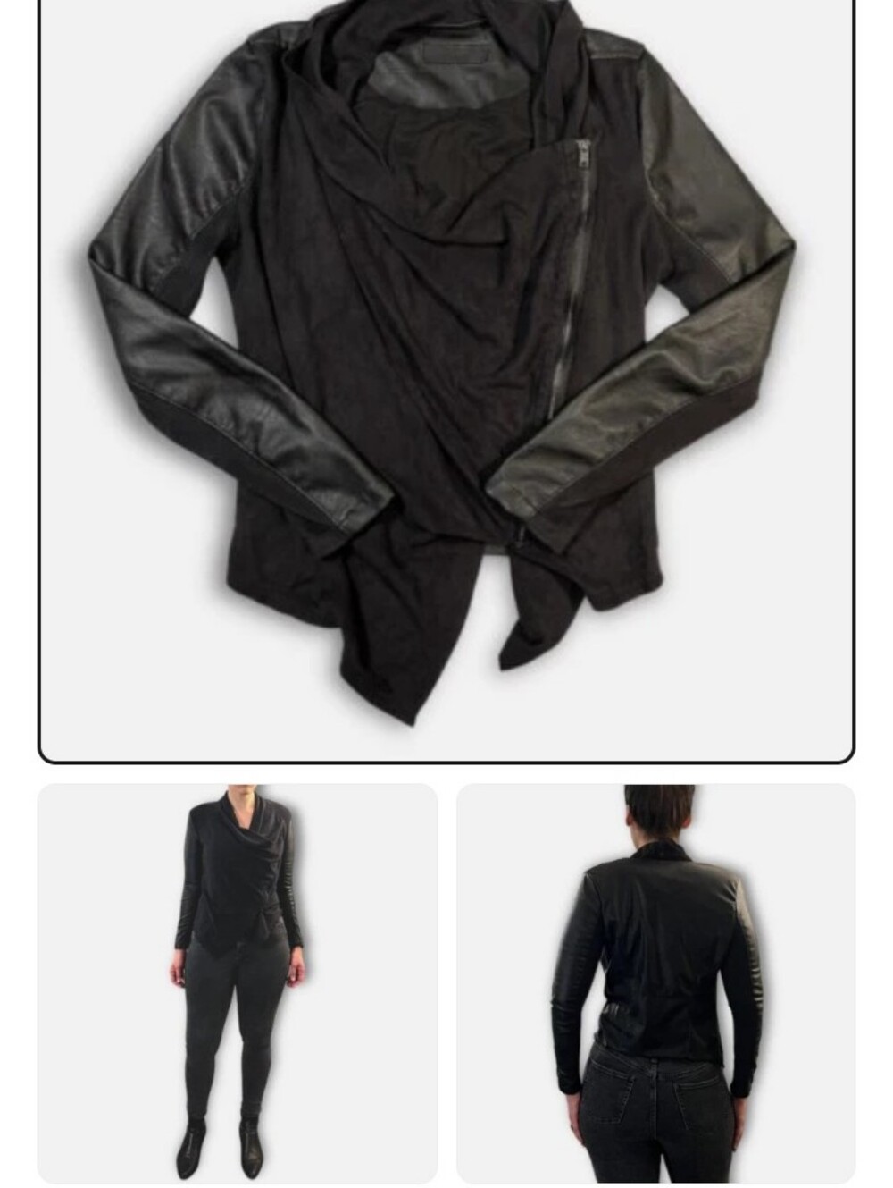 Blank NYC Black Draped Hooded Leather-Sleeve Jacket